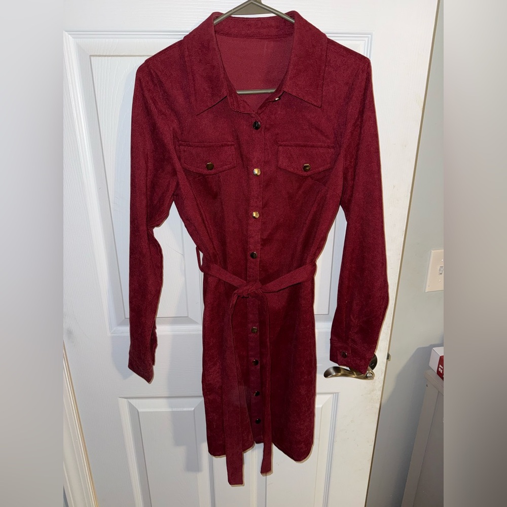 Burgundy Button-Up Shirt Dress